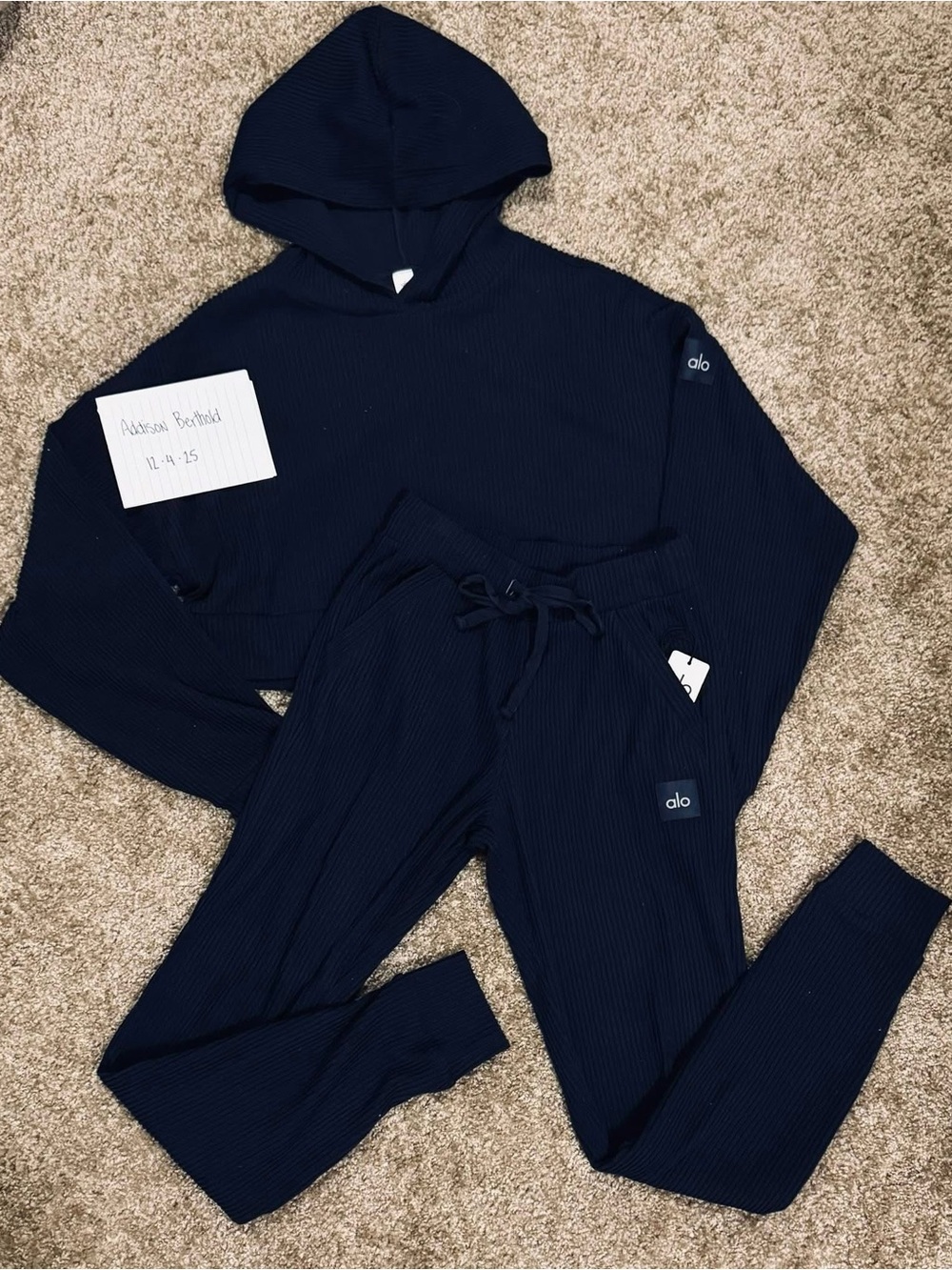 Alo Ribbed Navy Hoodie & Jogger Set